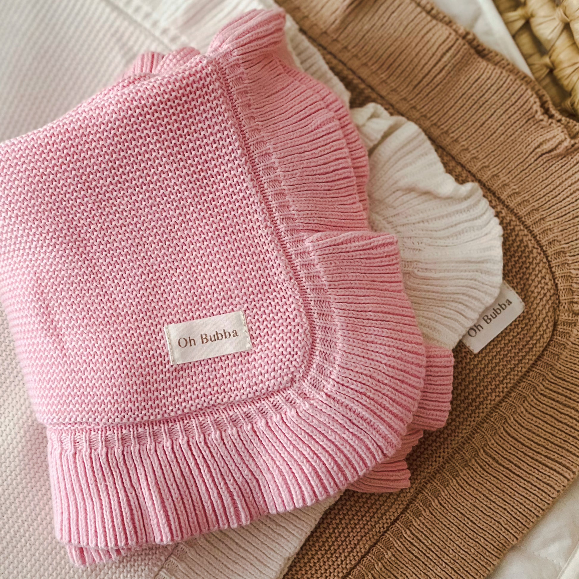 pink frill knit baby blanket 