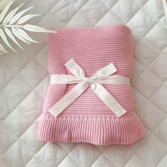 Pink frill knit baby blanket 