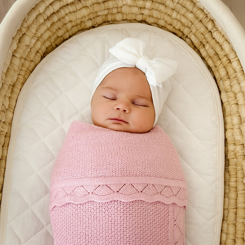 Pink knit baby blanket 
