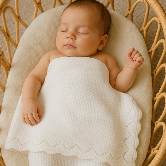 White knit baby blanket 