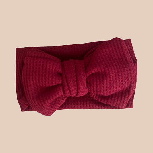 Red waffle baby bow headband. Newborn baby bow. Christmas bow 