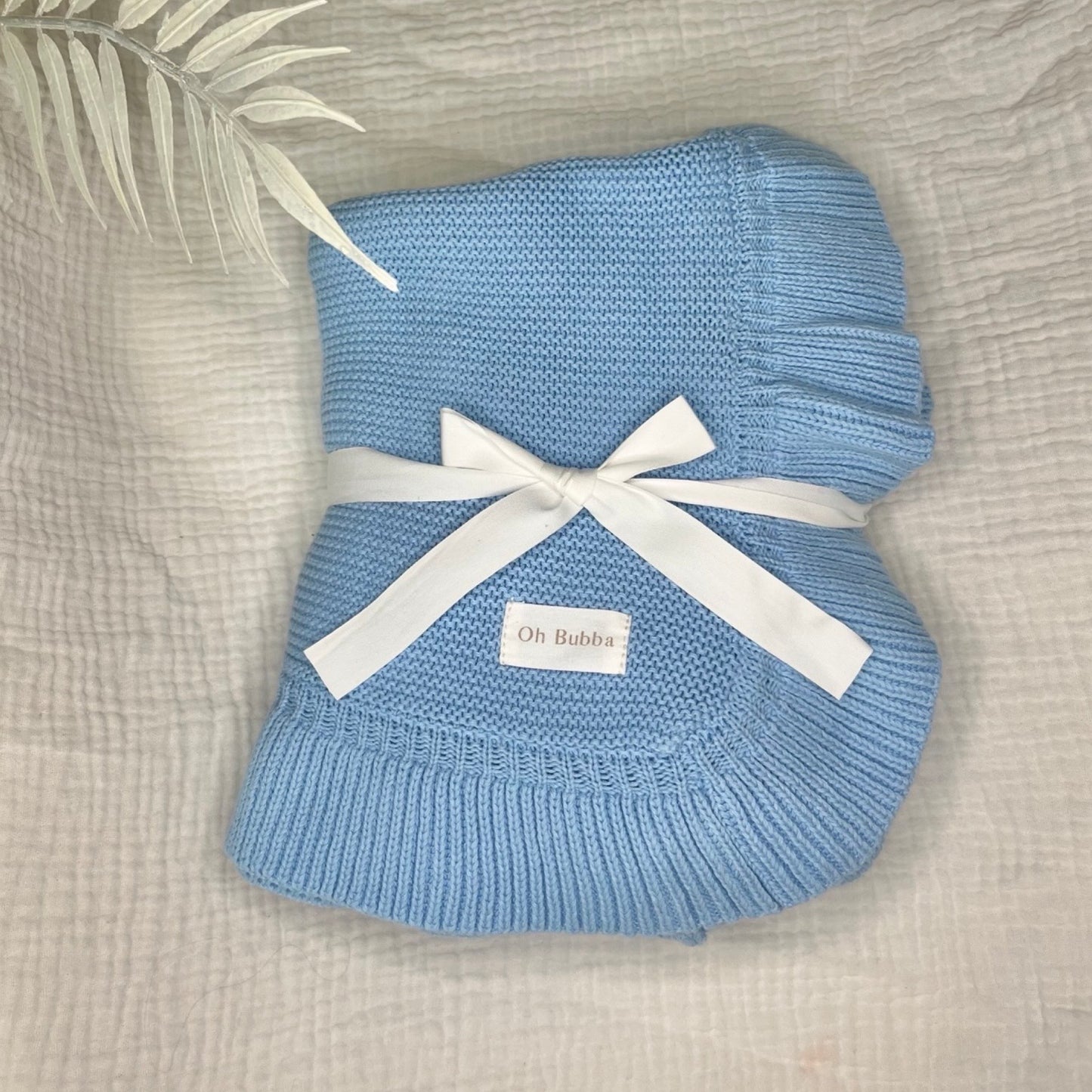 Blue frill knit baby blanket 