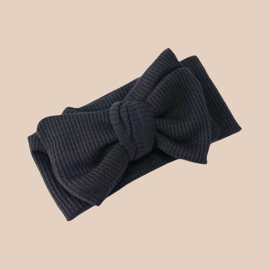 Large waffle baby bow Charcoal. Large Waffle baby bow black 