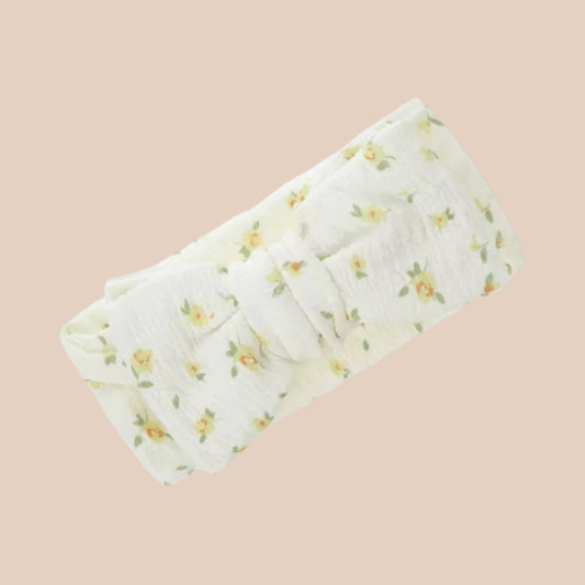 Buttercup bloom baby bow headband. Yellow floral newborn baby bow headband 