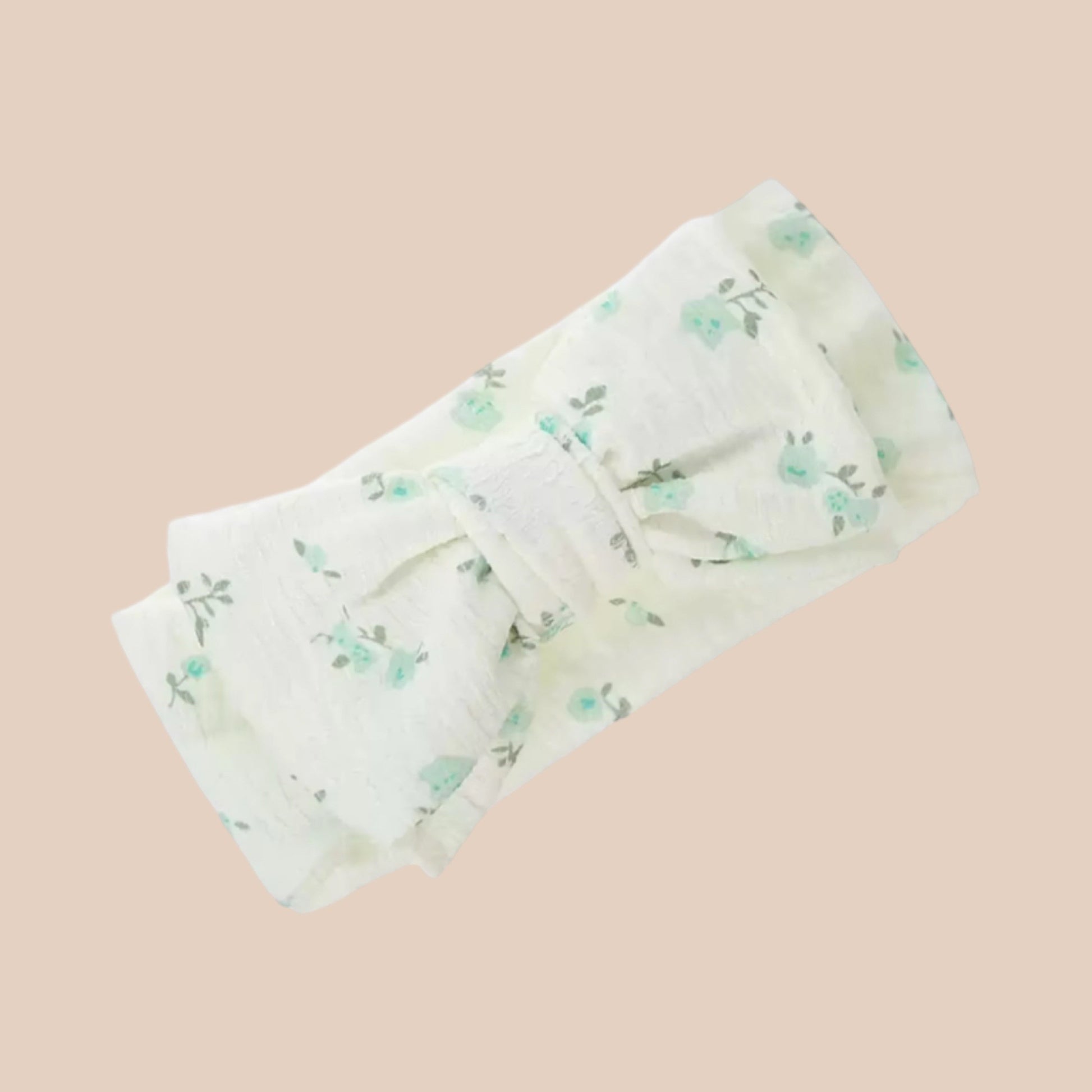 Mint meadow large newborn baby bow headband. Green floral baby bow headband 