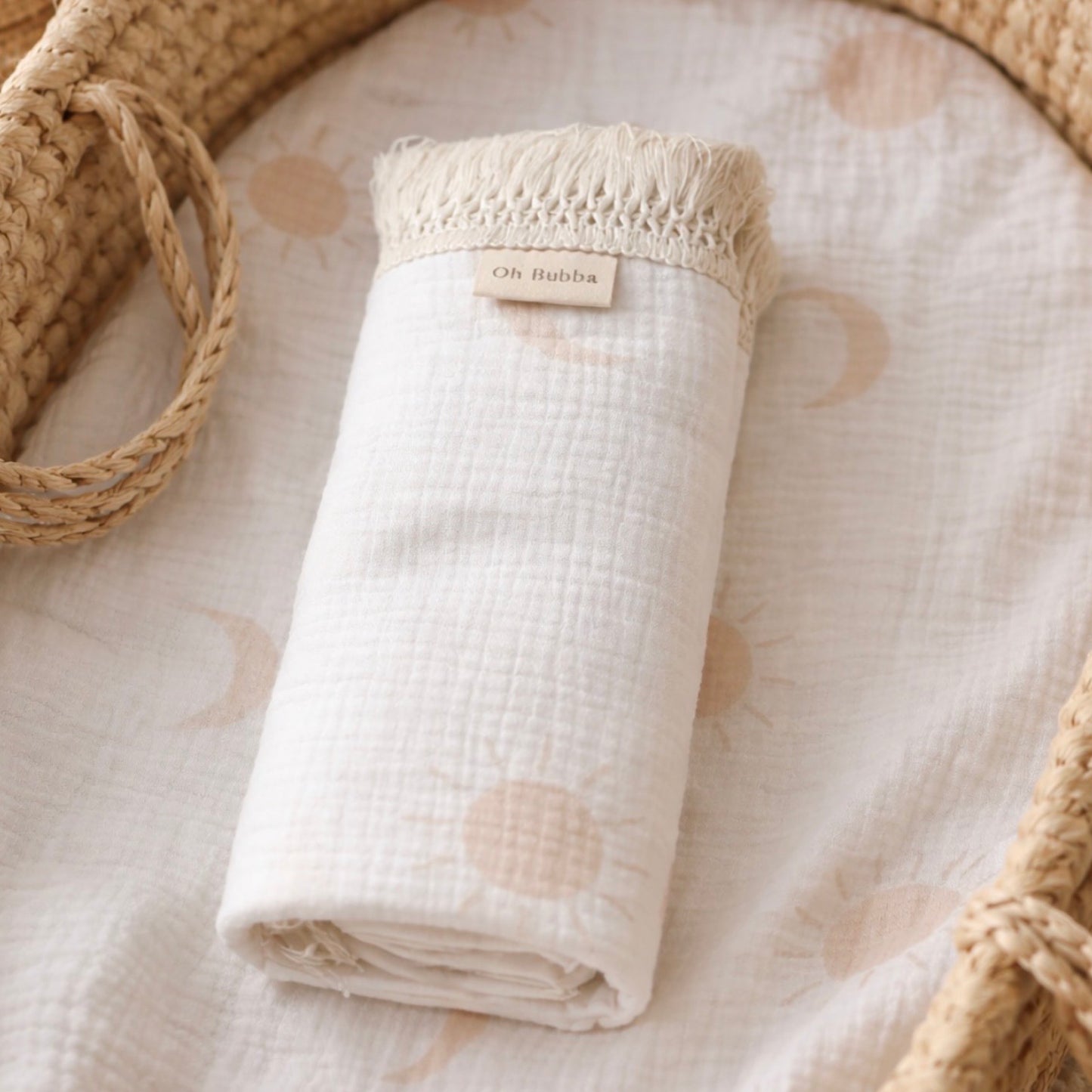 Organic Cotton Fringe Swaddle | Sun and Moon