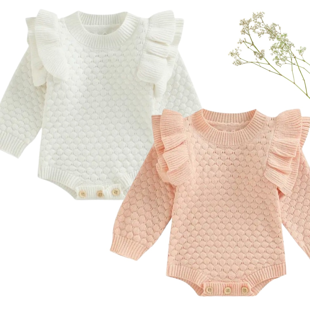 Frill knit baby romper 
