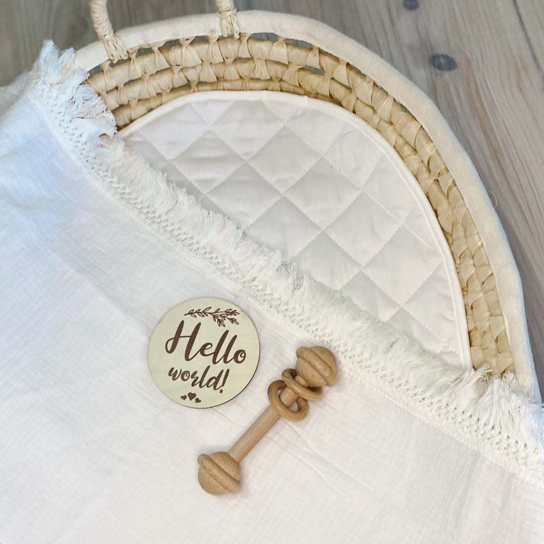 White baby fringe swaddle with white fringe. Baby swaddle. organic cotton. Newborn swaddle. Baby blanket. Muslin wrap