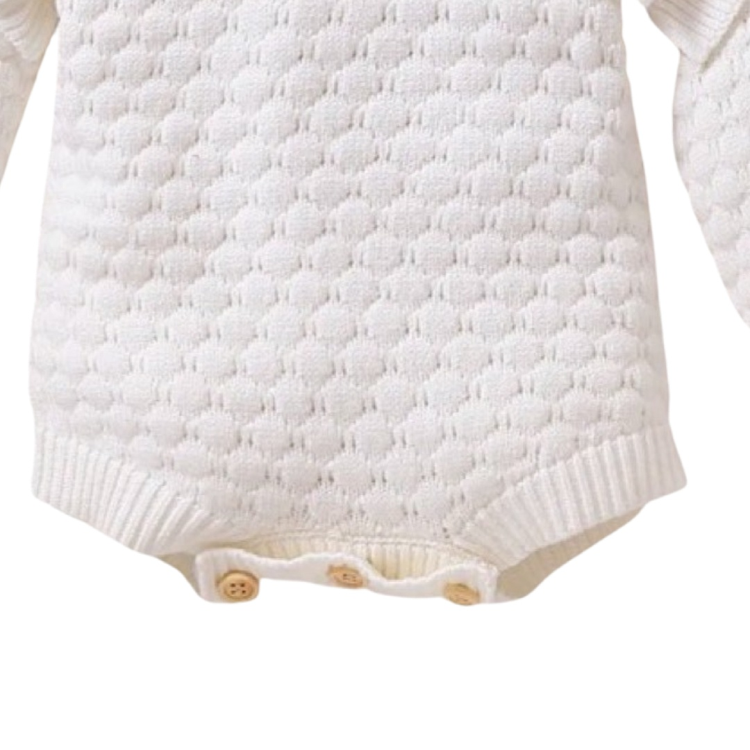 Sophia Frill Knitted Romper | White