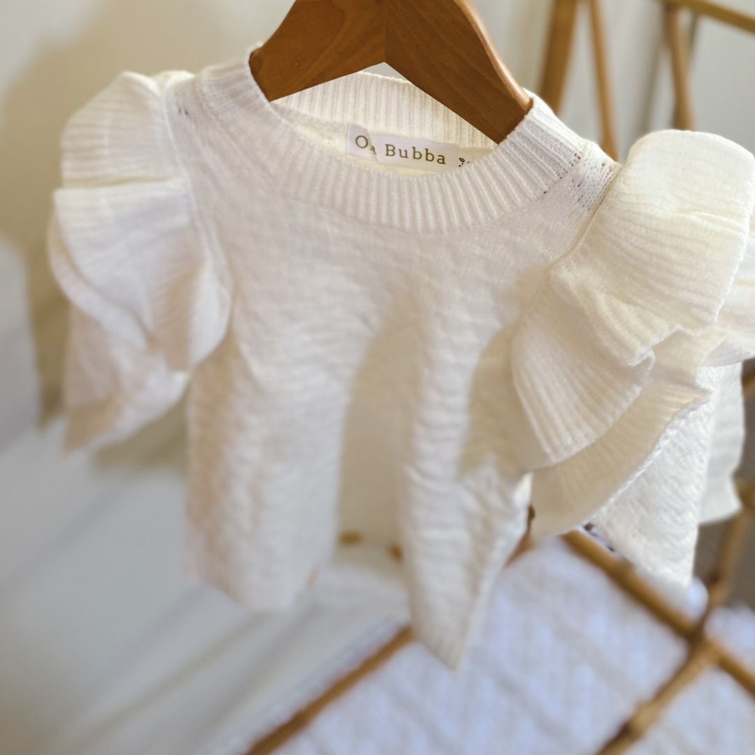 Sophia Frill Knitted Romper | White