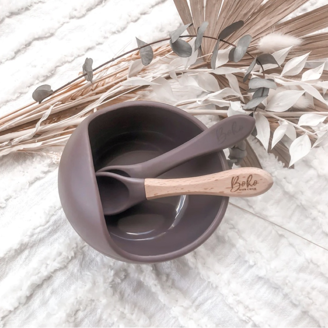 Silicone Suction Feeding Bowl and Two Spoons