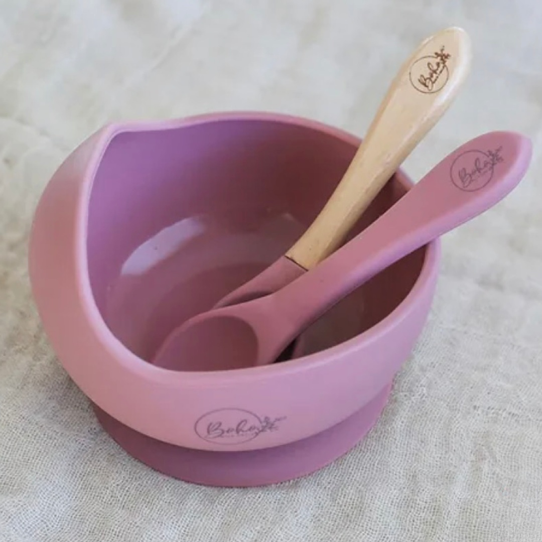 Silicone Suction Feeding Bowl and Two Spoons