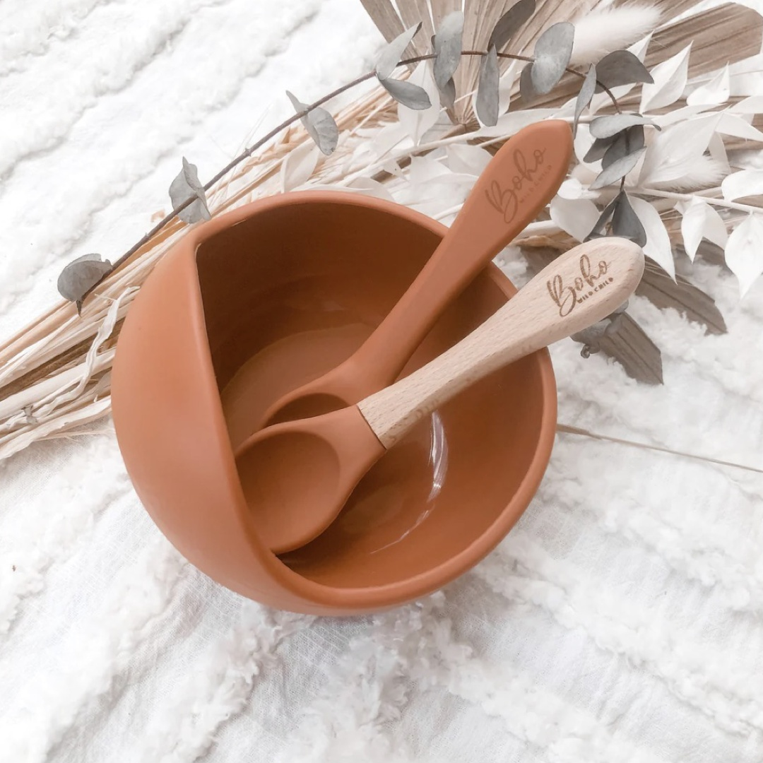 Silicone Suction Feeding Bowl and Two Spoons