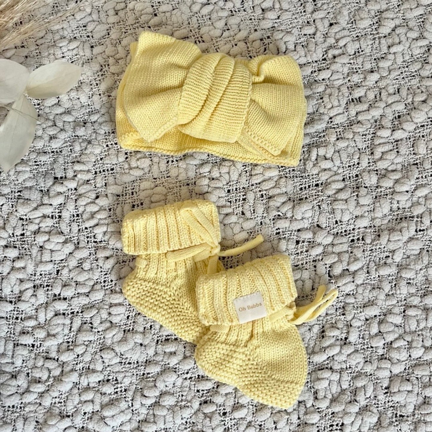 Lemon Knit Booties and Bow Set