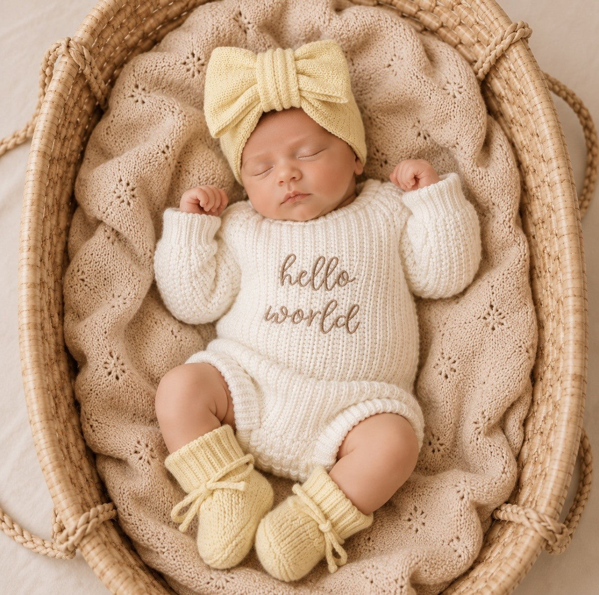 Lemon Knit Booties and Bow Set