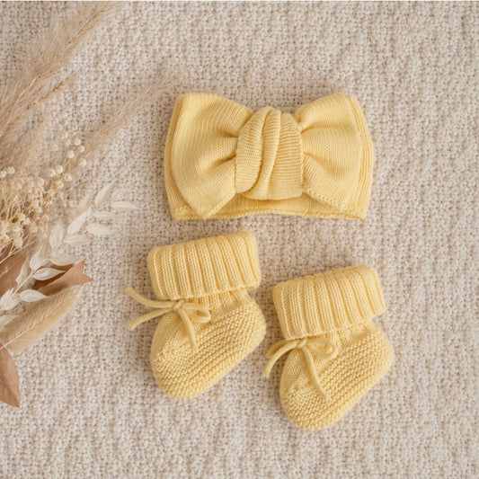 Lemon Knit Booties and Bow Set
