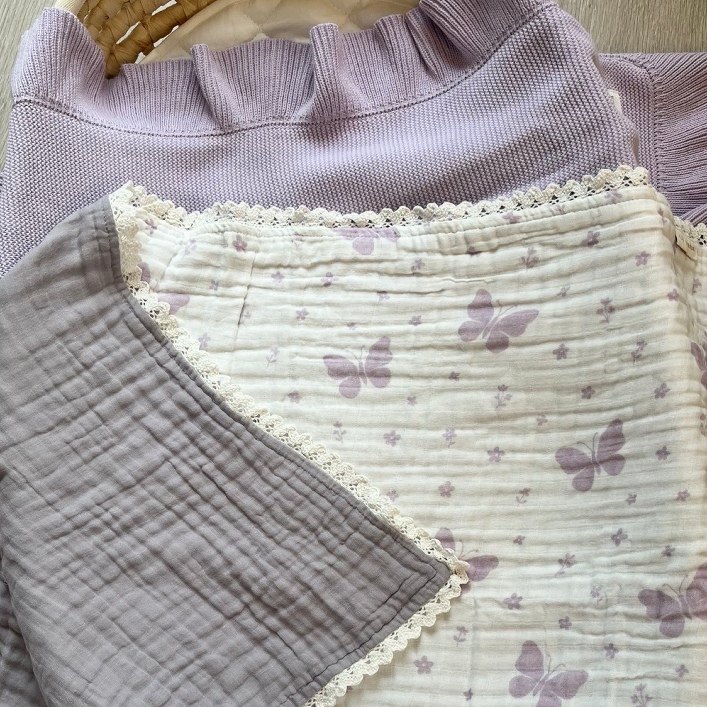 Lilac Butterfly | Lace Collection Gauze Swaddle Blanket