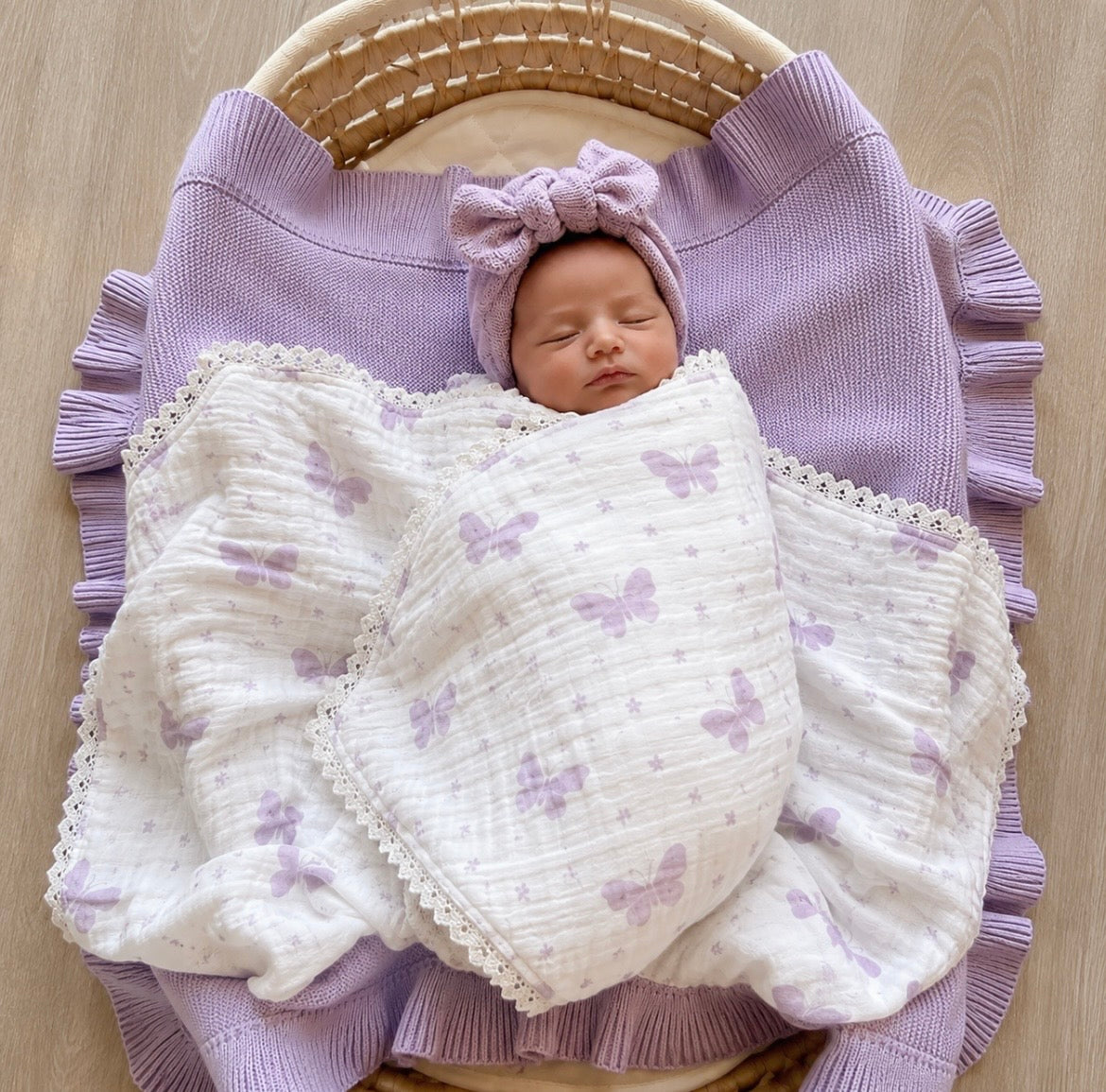 Lilac Butterfly | Lace Collection Gauze Swaddle Blanket