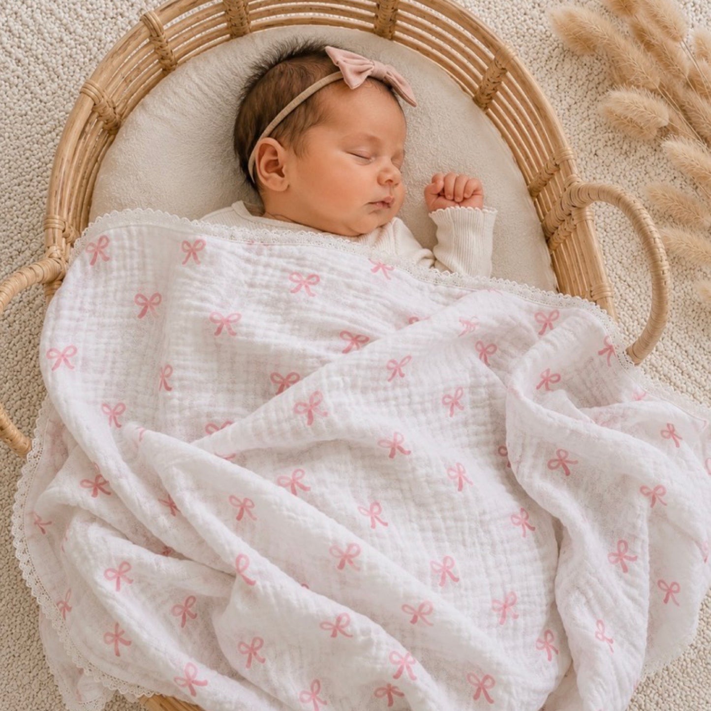Pink Bows | Lace Collection Gauze Swaddle Blanket