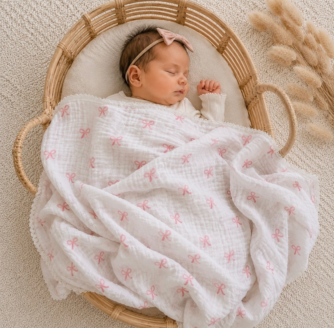 Pink Bows | Lace Collection Gauze Swaddle Blanket