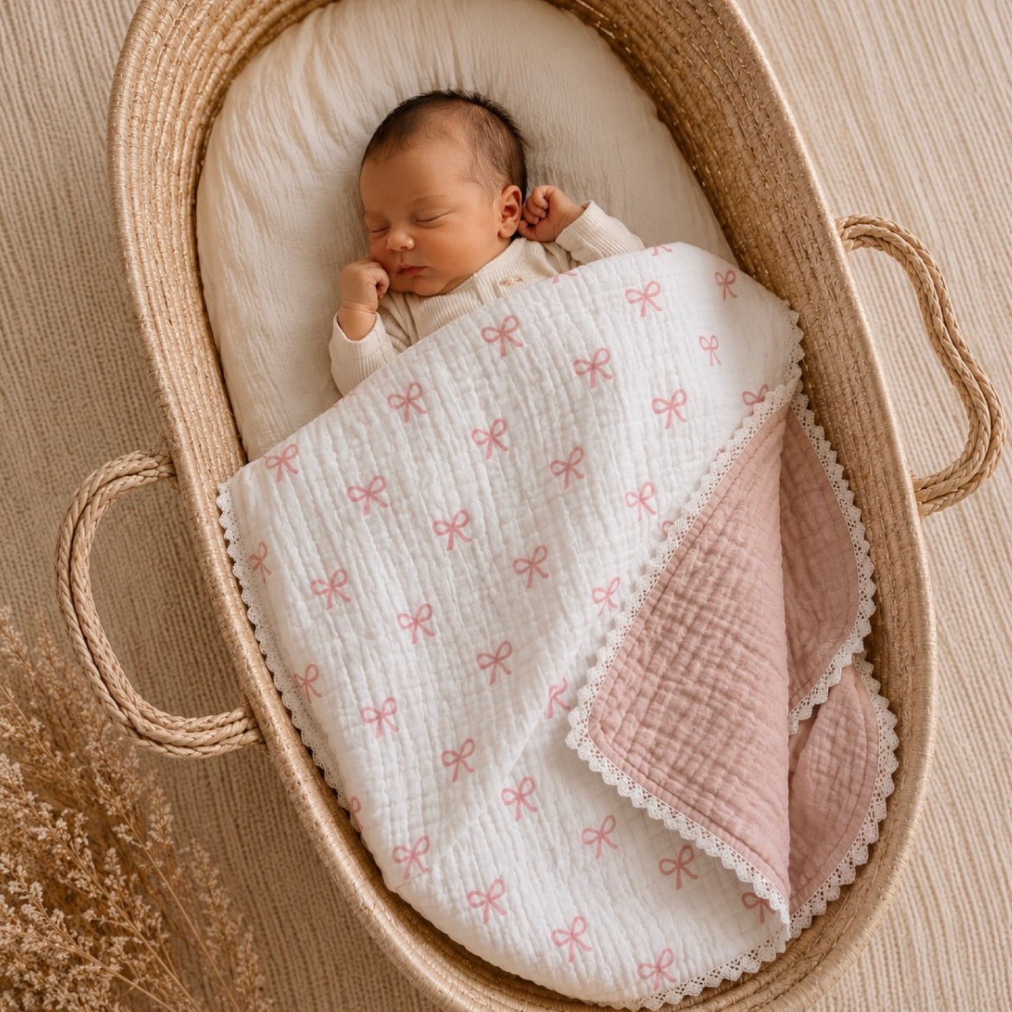 Pink Bows | Lace Collection Gauze Swaddle Blanket