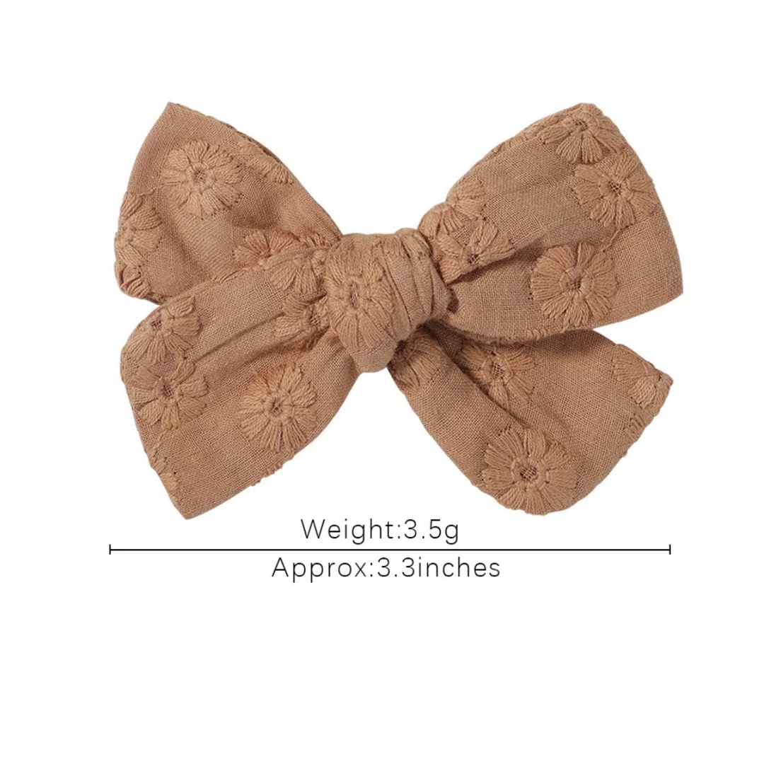 Embroidered 2 pcs Bow Clips | Tan